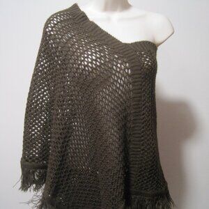 Zinc Women's Large Brown Crossover Shawl Sweater Wraps Knit Poncho Fringe Trim